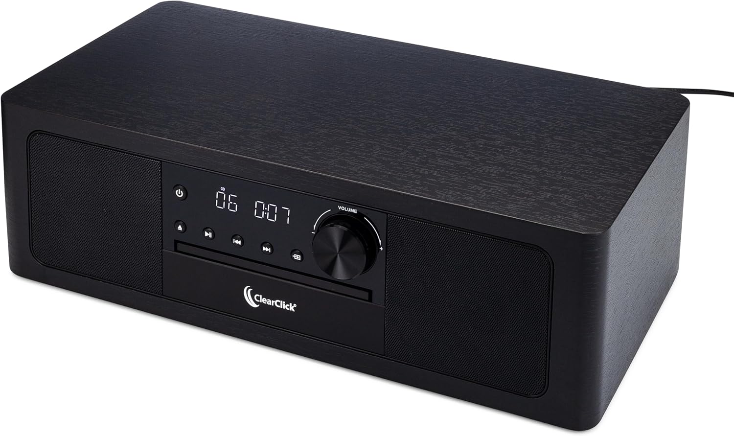 ClearClick Stereo Shelf System with CD Player, Bluetooth, FM Radio, USB Playback, Aux in, Optical in, Alarm Clock, & Remote Control