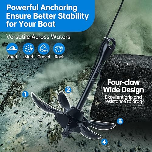 Miniatura 3 de Alpinista Anclaje de kayak, kit de anclaje plegable portátil de 3.5 libras con cuerda marina de 40 pies para kayak, canoas, pesca y accesorios de