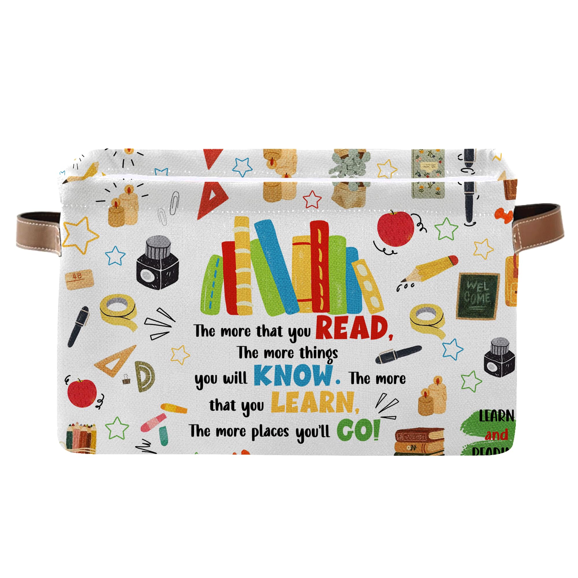 JOPJOLIW Reading Book Rectangle Storage Basket - Book Themed Collection Collapsible Storage Baskets with Handles - Reading Books Pattern Storages Bin