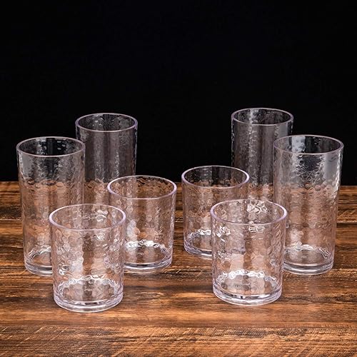 Miniatura 6 de KX-WARE Vasos acrílicos de plástico de 20 onzas, juego de 6 unidades, transparentes, estilo martillado, apto para lavavajillas, sin BPA