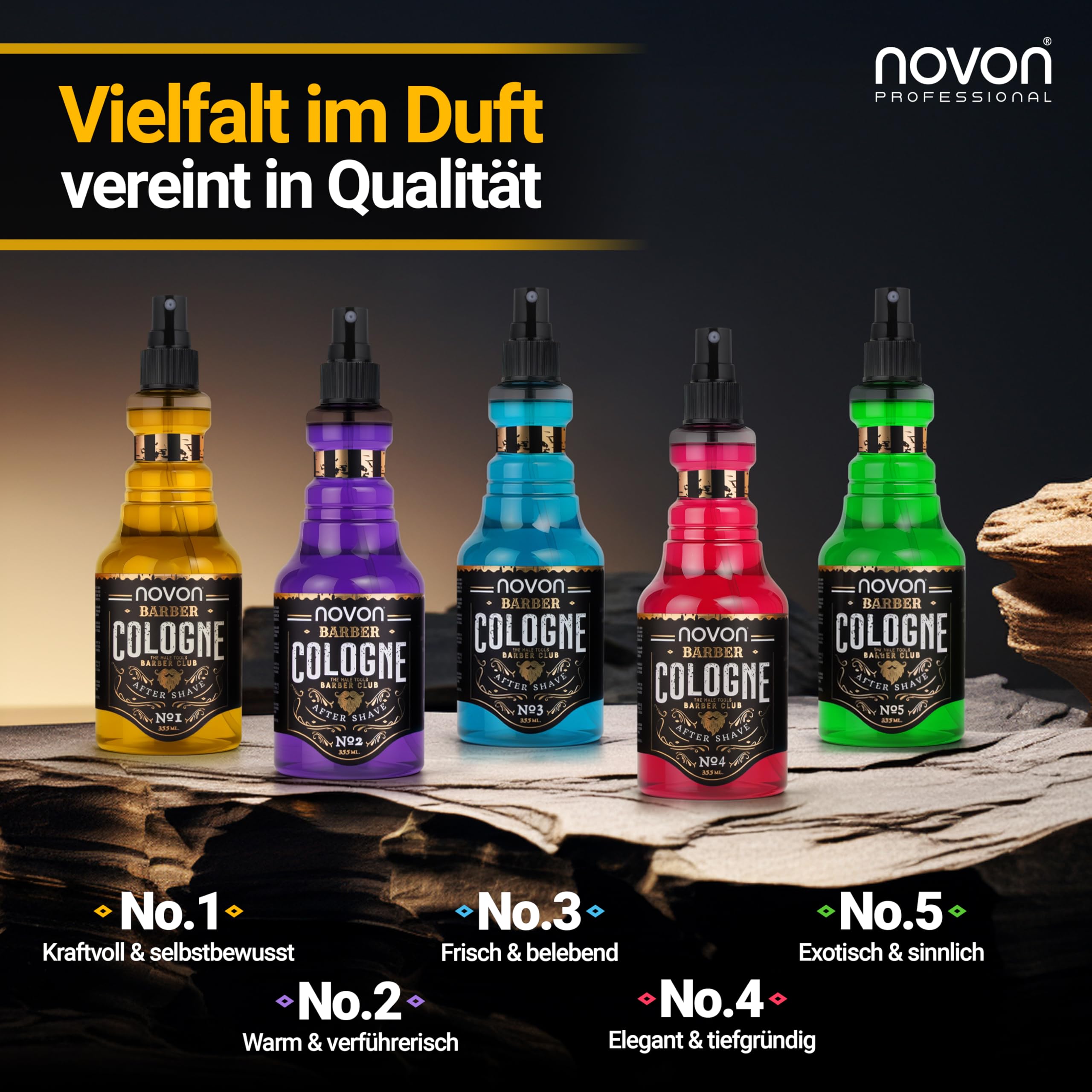 novon Professional Barber Cologne nr 4-355 ml - spray po goleniu dla mężczyzn - woda zapachowa do golenia aromatyczno-intensywna - Barber Eau de Cologne z praktycznym dozownikiem z pompką