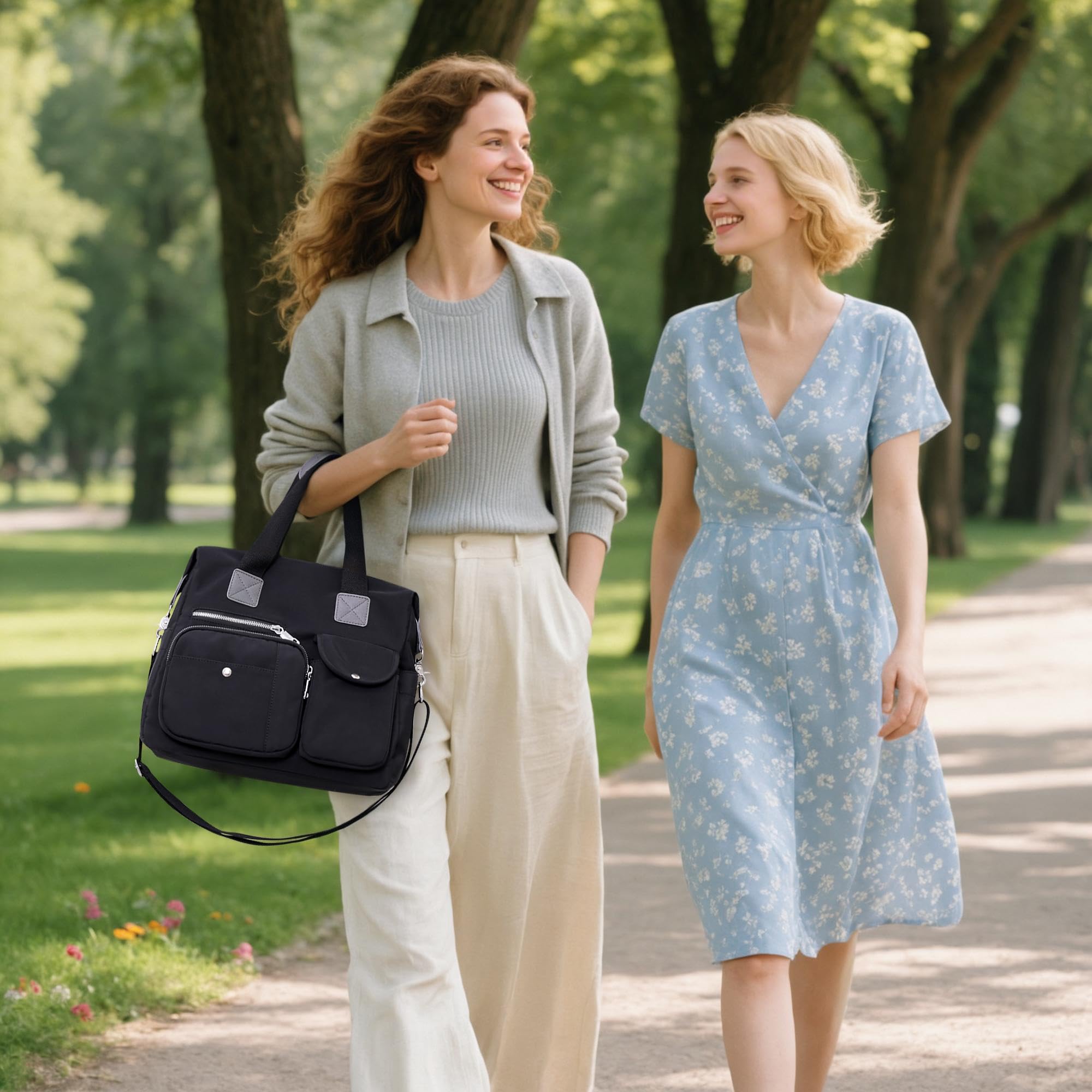 DIRRONA Borsa Tracolla Donna Borsa A Mano Casual - Borsa Tote Con Più Tasche Impermeabile E Resistente Tracolla Removibile Ideale Per Lavoro Università E Viaggio Nero Classico