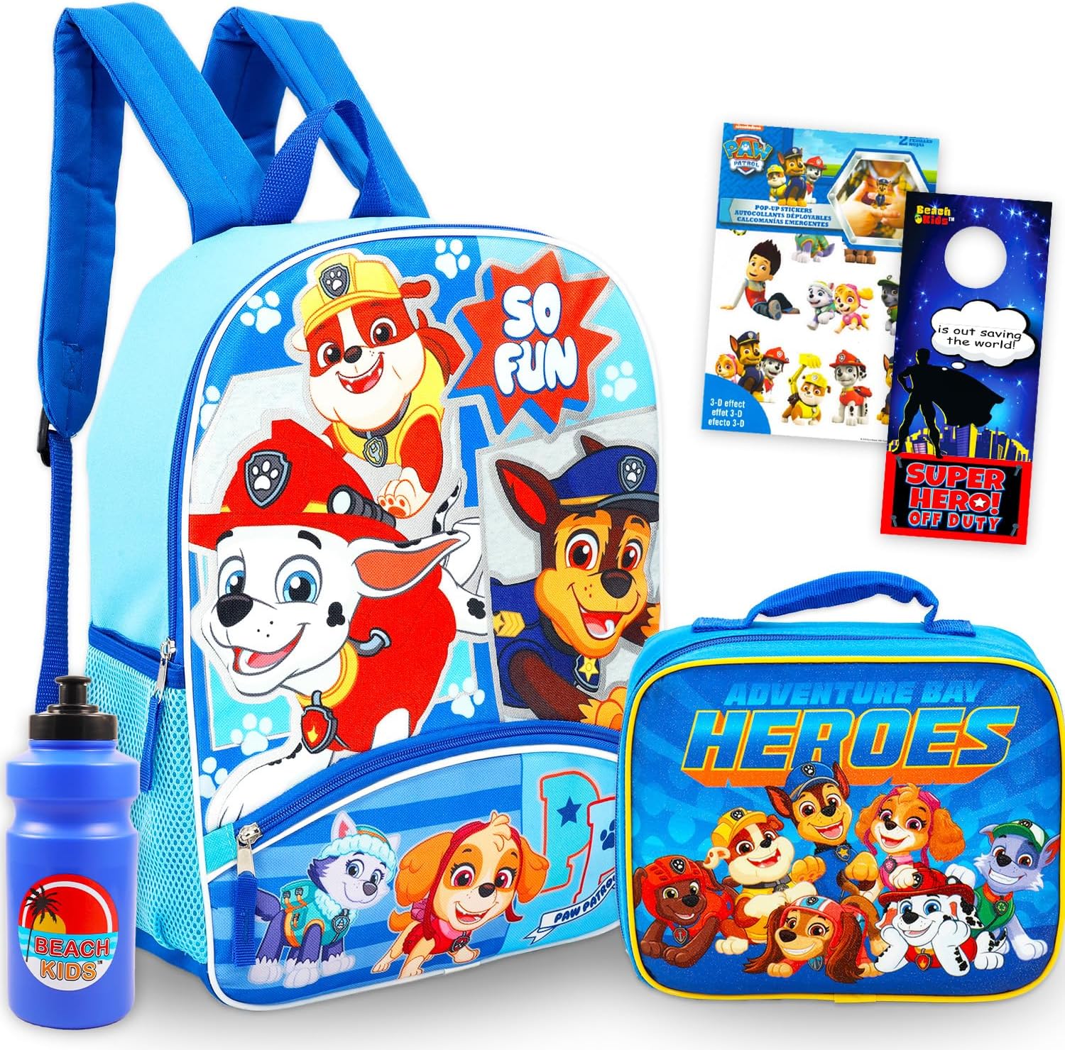 Paw Patrol Backpack and Lunch Bag Set - Bundle with 16" Backpack, Lunch Box, Stickers, Water Bottle, More | Paw Patrol School Bag for Boys, Girls, Kids