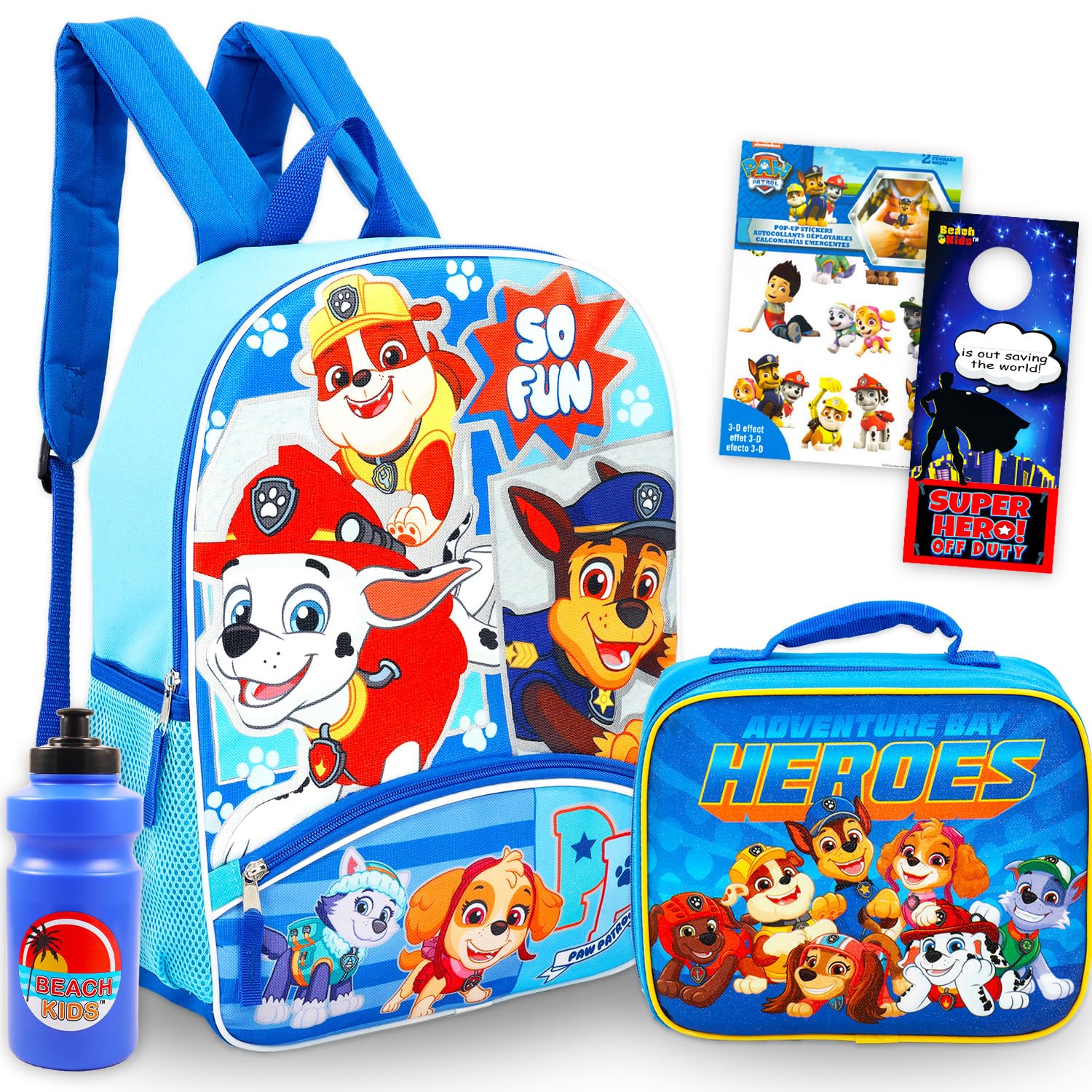 Paw Patrol Backpack and Lunch Bag Set - Bundle with 16" Backpack, Lunch Box, Stickers, Water Bottle, More | Paw Patrol School Bag for Boys, Girls,