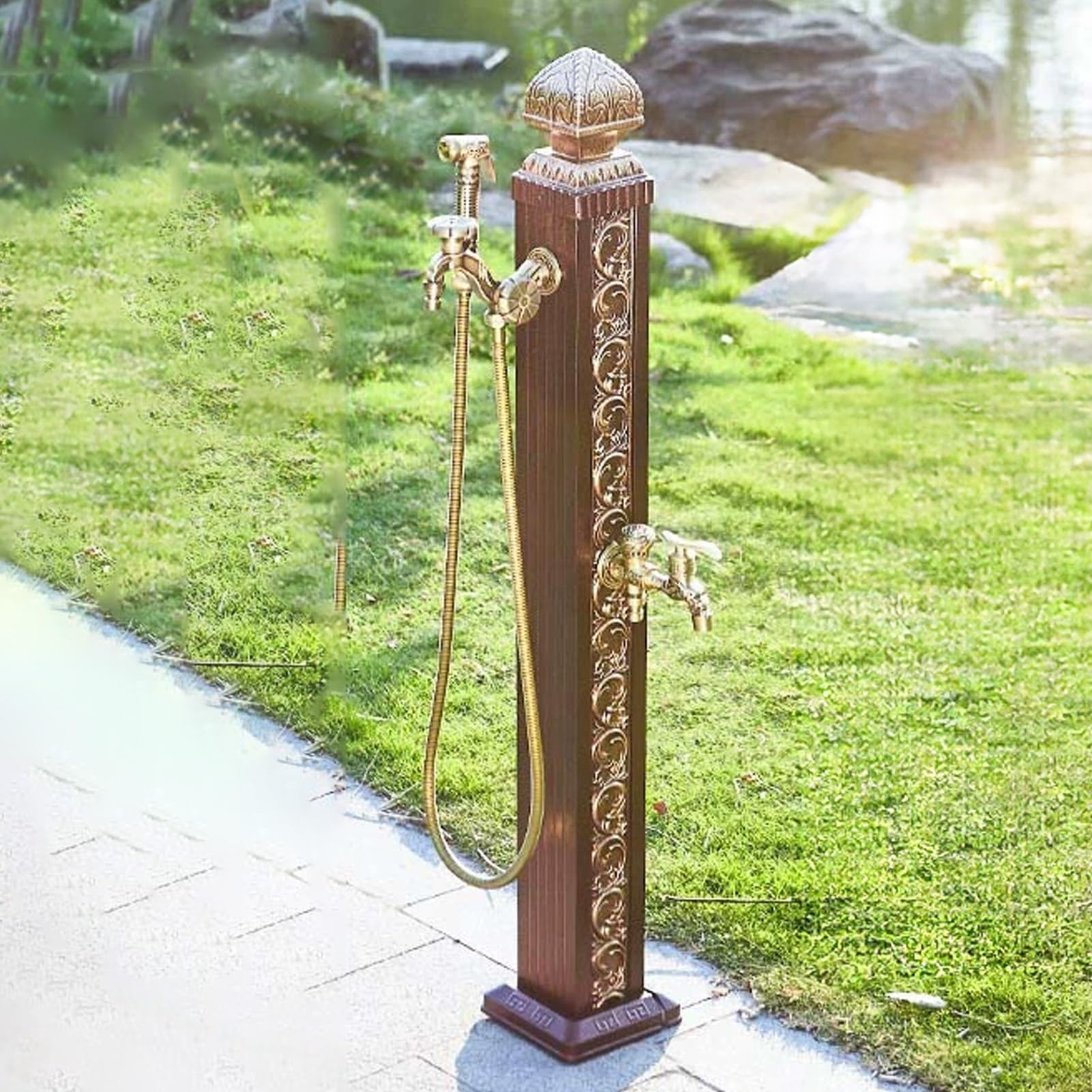 BHGFYXBS Vintage Outdoor Freestanding Garden Water Column - Antifreeze Brass Faucet Dispenser For Backyard, Farm & Vertical Gardens - & Stylish Water Feature,Brass C-110CM/43.3IN