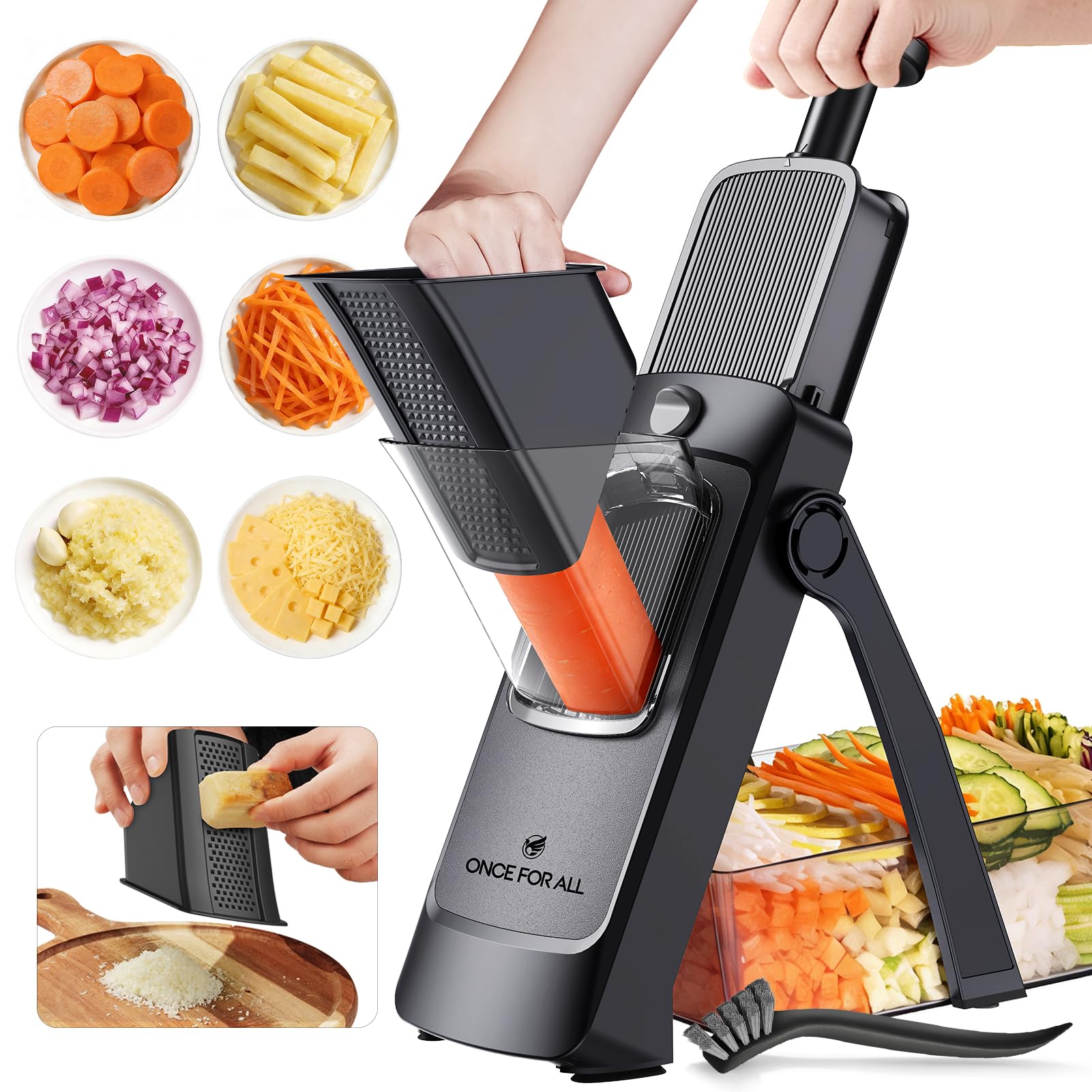 ONCE FOR ALL Krajalnica do warzyw Mandolina Regulowana grubość Ziemniak Cebulka Chopper Kitchen Chopping Artifact Wielofunkcyjny Cutte (Upgrade - czarny)