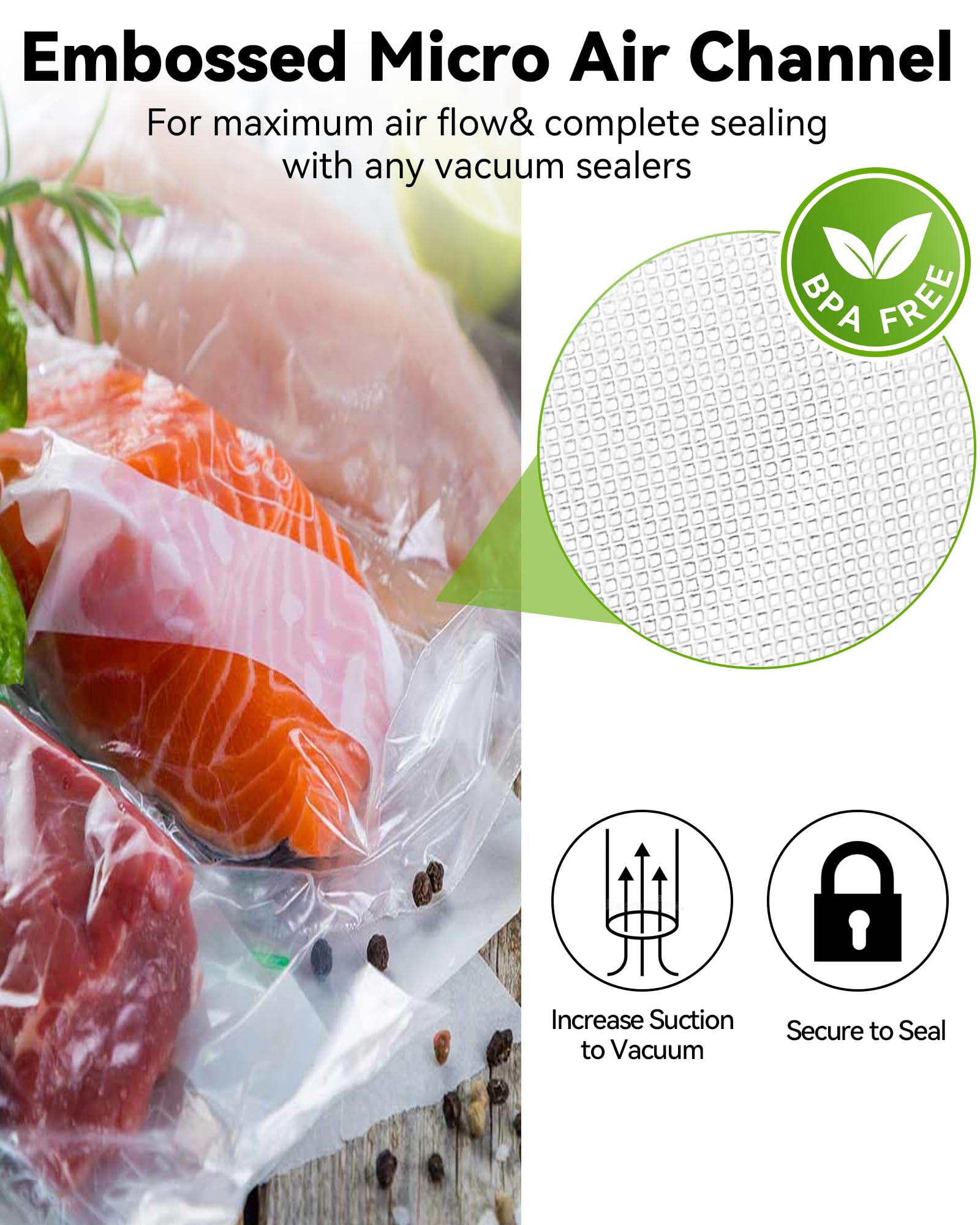 AENTGIU 400 bolsas de almacenamiento selladoras al vacío, bolsas de comida de 8 x 12 pulgadas, bolsas de cuarto de galón sin BPA, compatibles con todas las máquinas selladoras al vacío de calor,