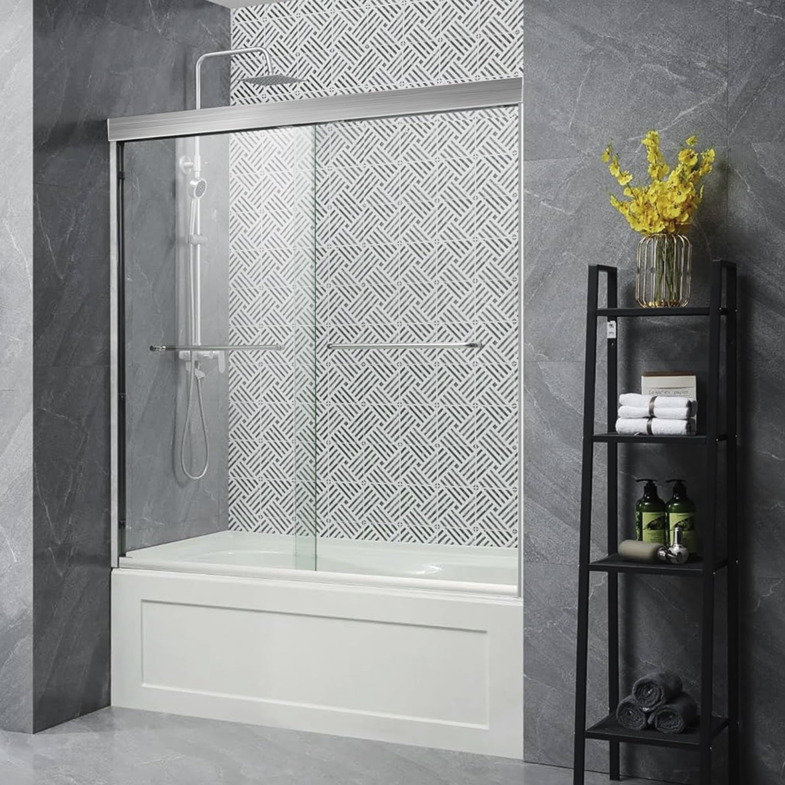 YELNA Brushed Nickel Shower Door
