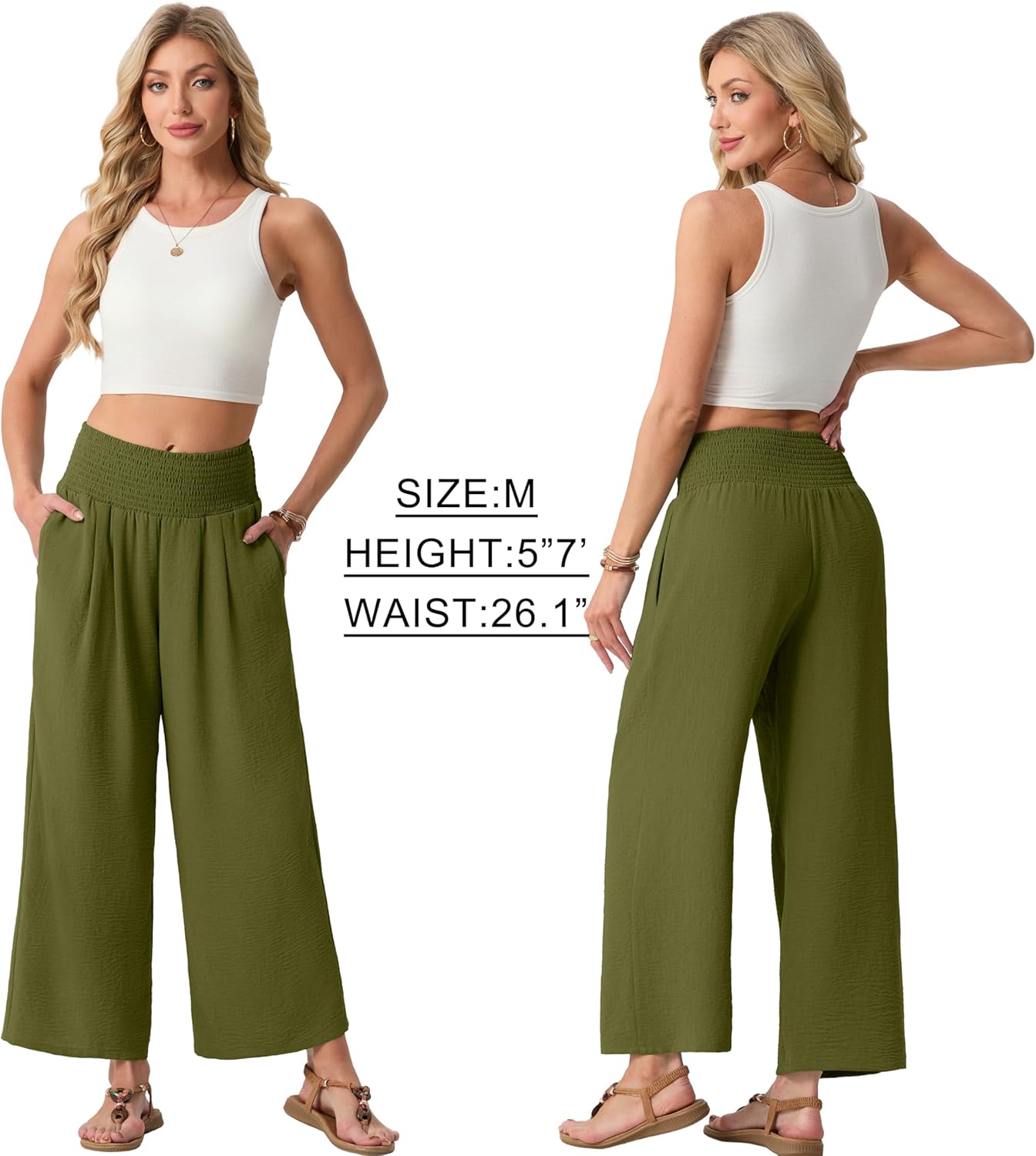Lepunuo High Waisted Wide Leg Palazzo Pants for Women Summer Beach Vacation Lounge Trousers with Pockets 2026 Trendy - Image 5