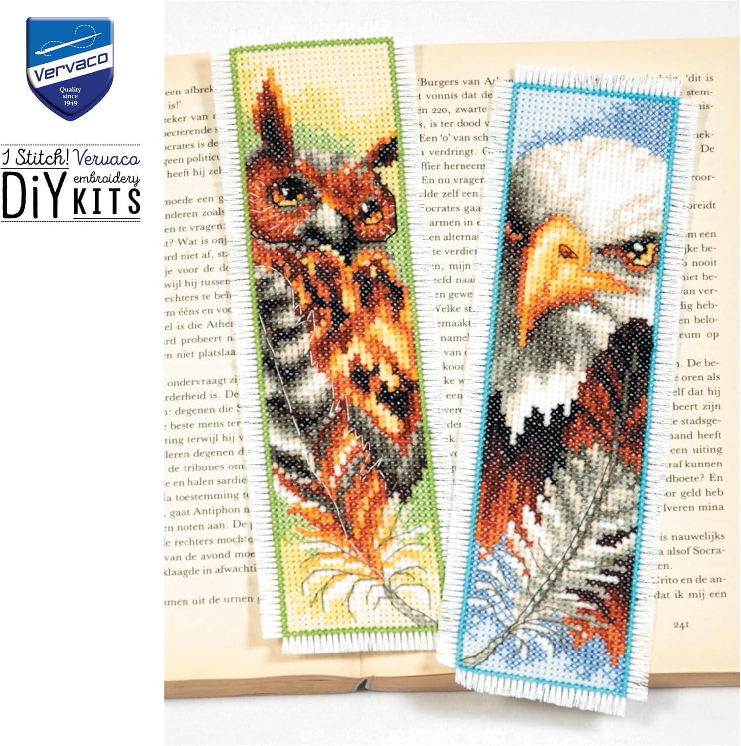 Vervaco Counted Cross Stitch Bookmark kit Eagle & Owl, Set of 2