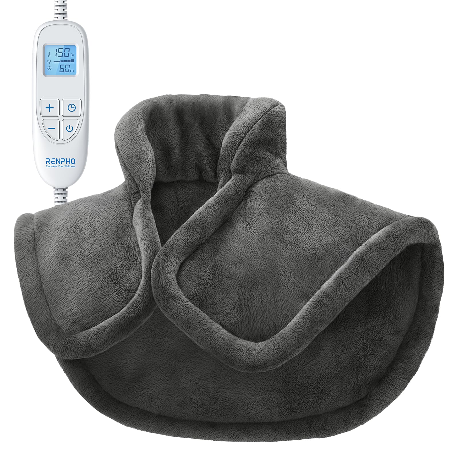 renpho heating pad for neck and shoulders and back, birthday gifts for women men, 21"x23" electric heated pad for pain relief, auto shut off, etl certified, dark gray