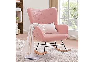VECELO Rocking Chair Nursery, Pink Teddy Chair