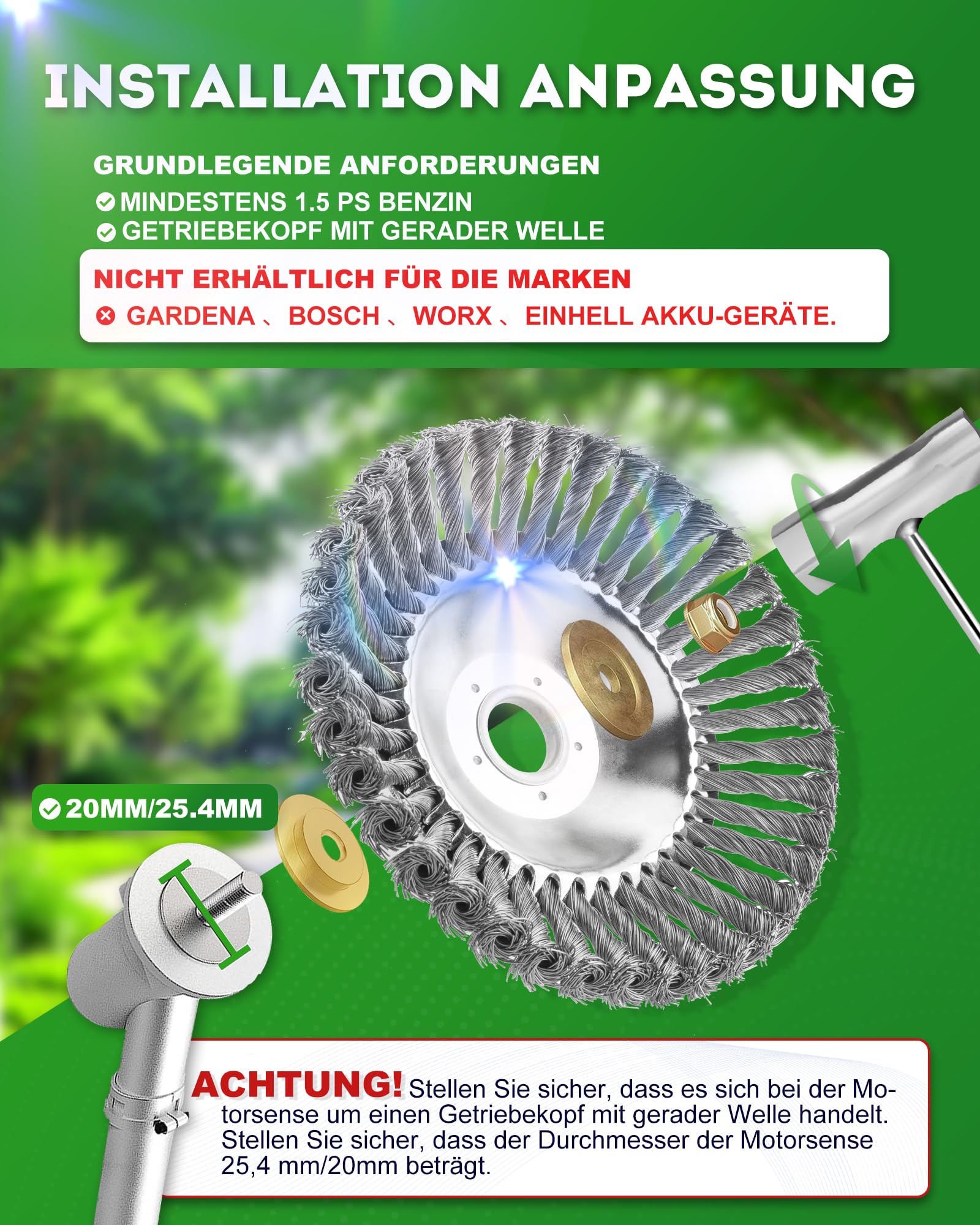 Unkrautbürste für Freischneider Verbesserte Version - Wildkrautbürste für Motorsense - 25,4mm Bohrung Drahtbürste Freischneider,Hohe Standfestigkeit - Robust und Verschleißfest