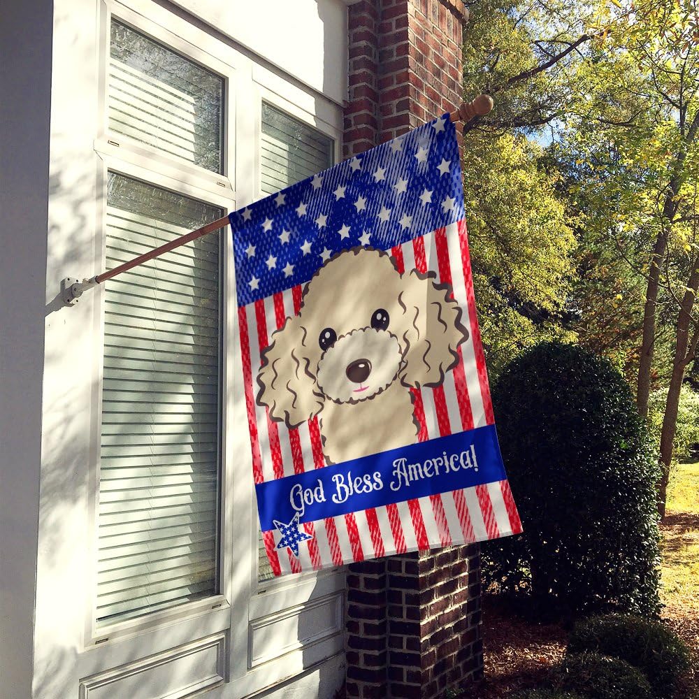Caroline's Treasures BB2188CHF American Flag and Buff Poodle House Flag Large Porch Sleeve Pole Decorative Outside Yard Banner Artwork Wall Hanging, Polyester, House Size, Multicolor