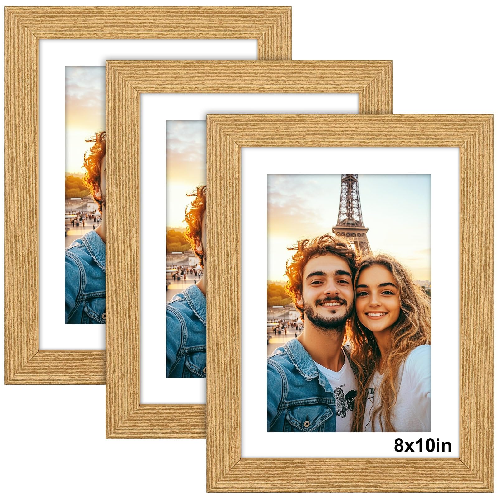 8x10 Photo Frame with Mount - 3 Pack 10x8 Picture Frames Wood Finished, Photo Frames 8x10 Picture Frame for Wall Mount & Desktop