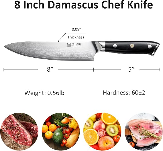 PAUDIN Damascus Chef Knife + Knife Sharpener