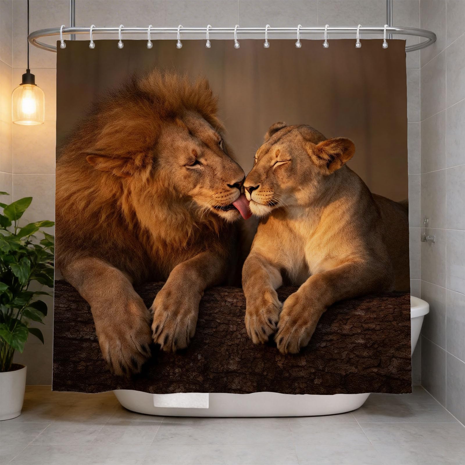 Hongduo 3D Lion Shower Curtain for Stalls Bathtubs Animal Theme Bathroom Decor Shower Curtain Set Polyester Fabric Waterproof 200x200cm/79X79 Inch with Hooks