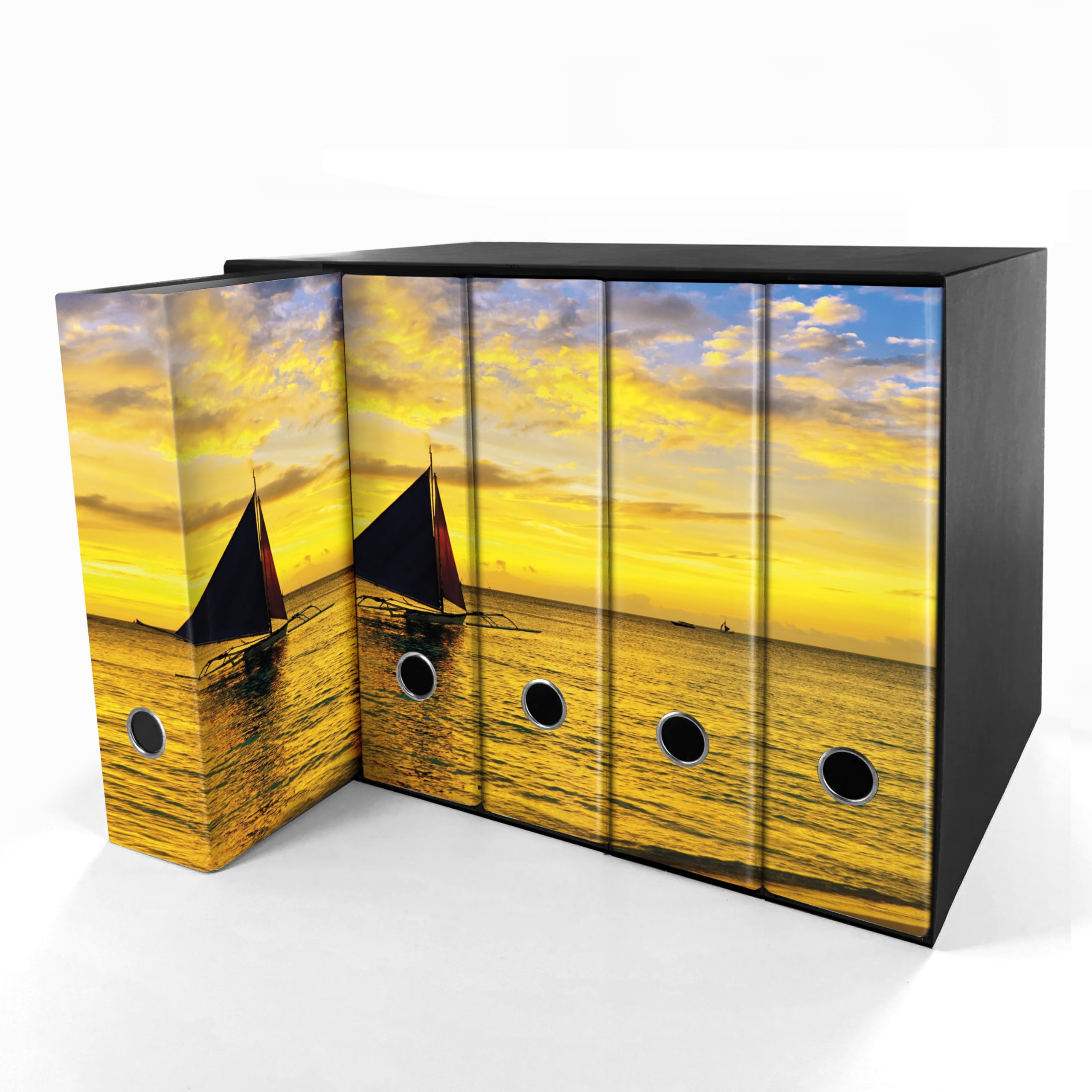SET da 5 Raccoglitori ad anelli - BARCA TRAMONTO (28x31 cm con 4 anelli)