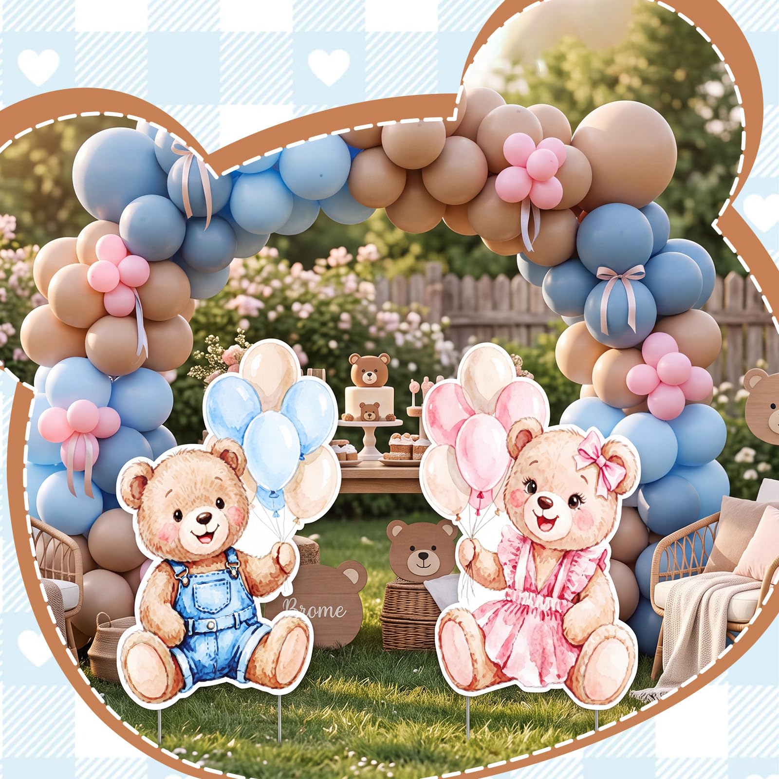 Wesiti 2 piezas grandes de cartón para revelar el género, oso rosa y azul, decoración de fiesta de baby shower, accesorio para cabina de fotos para baby shower, cumpleaños, interiores y exteriores