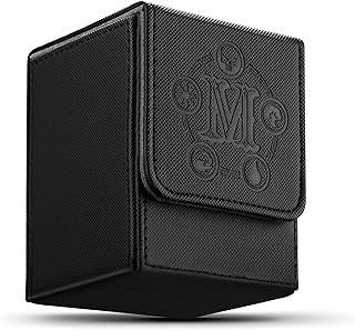 Card Deck Box for MTG Card Storage Box Holds 100 Plus Single Sleeved Cards, Microfiber Lining and Leather Card Box Compatible with Trading Card Games TCG, Yugioh Cards, etc.(Vertical-Black)