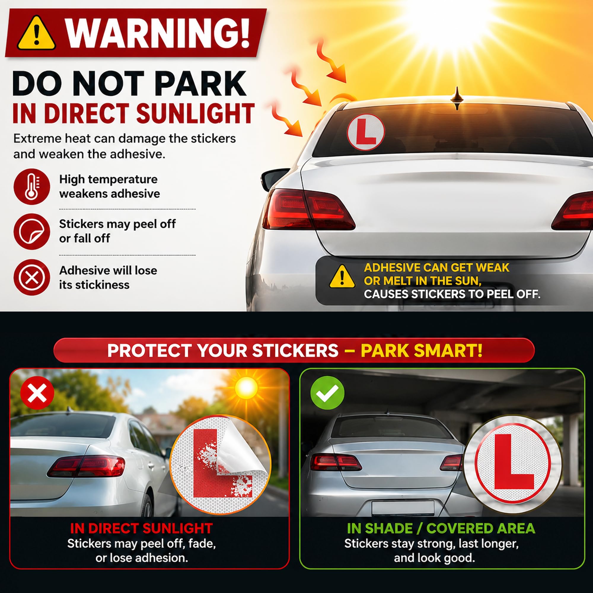GLUN® Reflective L Sticker for Learning Drivers | Waterproof Car Board Sticker | Easily Removable, 15cm x 15cm, 2 Piece — Amazon image 4