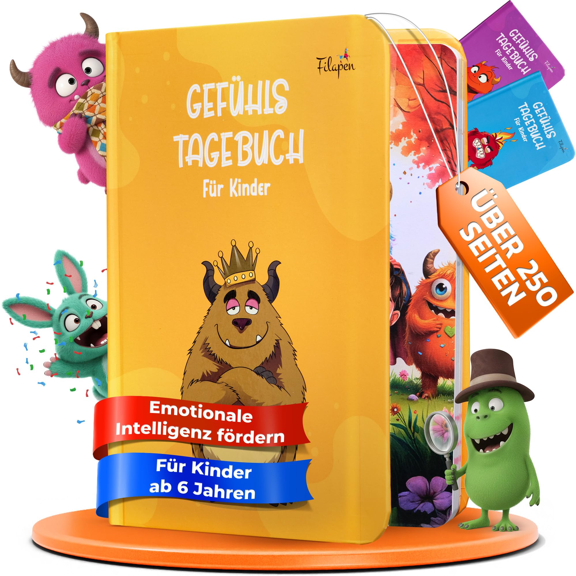 Filapen® Gefühlstagebuch für Kinder ab 6 Jahre I Emotions-Tagebuch zum Gefühle verstehen für Mädchen & Jungen I Achtsamkeit & Dankbarkeit lernen I 250 Seiten Kindertagebuch I Gelb