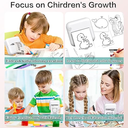 Miniatura 6 de Mini impresora portátil, impresora adhesiva sin tinta con 8 rollos de papel, mini impresora térmica inalámbrica Bluetooth, cápsula de impresión