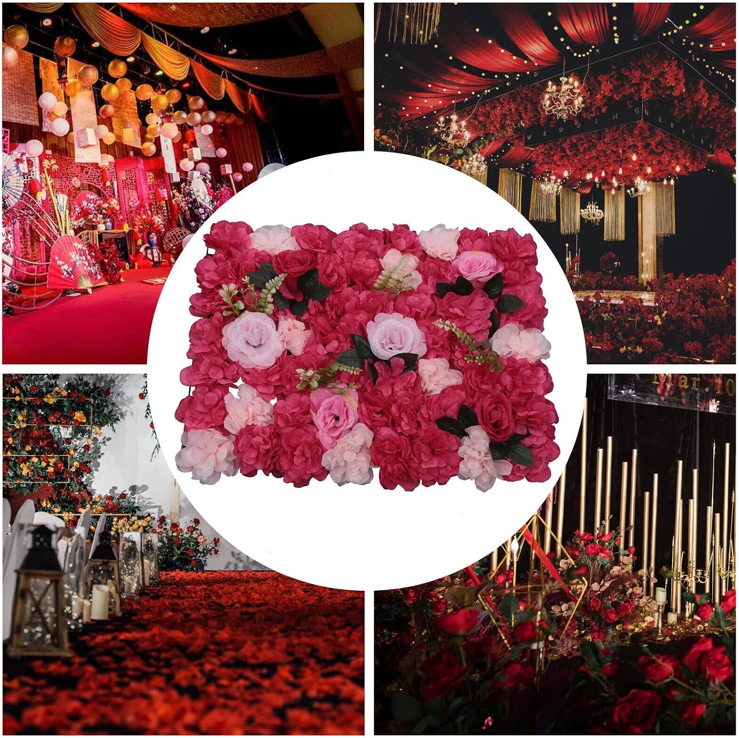 12pcs Artificial Flower Wall Panel DIY Wedding Backdrop Deco Floral Wall, for Wedding, Valentine's Day, Garden Wedding Ceremony, Bridal Shower, Anniversary, Red