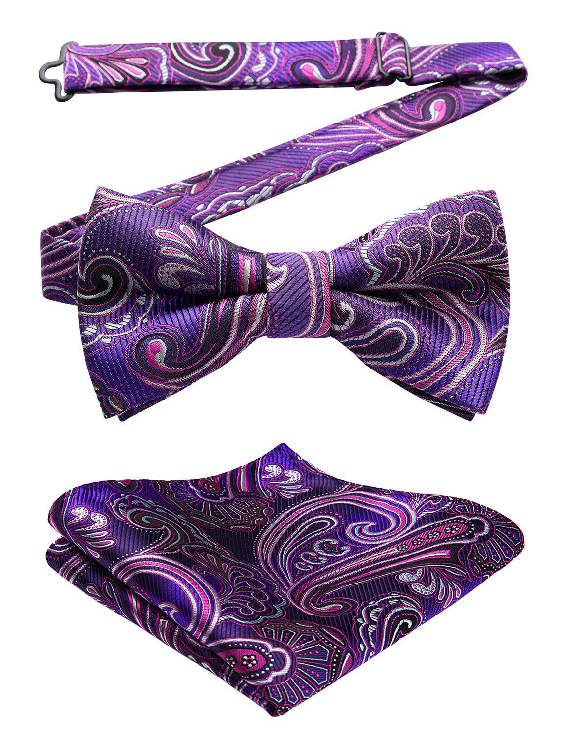 HISDERN Bow Ties for Men Paisley Floral Pre-tied Bowtie Pocket Square Set Men's Formal Bow Ties Wedding Party
