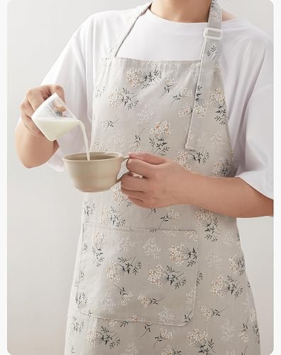Miniatura 6 de Delantal de lino estilo japonés delantal floral ligero para hombre y mujer, tela transpirable en relieve 3D, adecuado para hornear, jardinería,