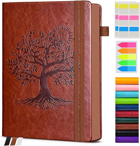 Vista 32 de Diario vintage de cuero con 300 páginas numeradas, diario rayado A4 para hombres y mujeres, diarios para escribir, cuaderno de rayas universitarias