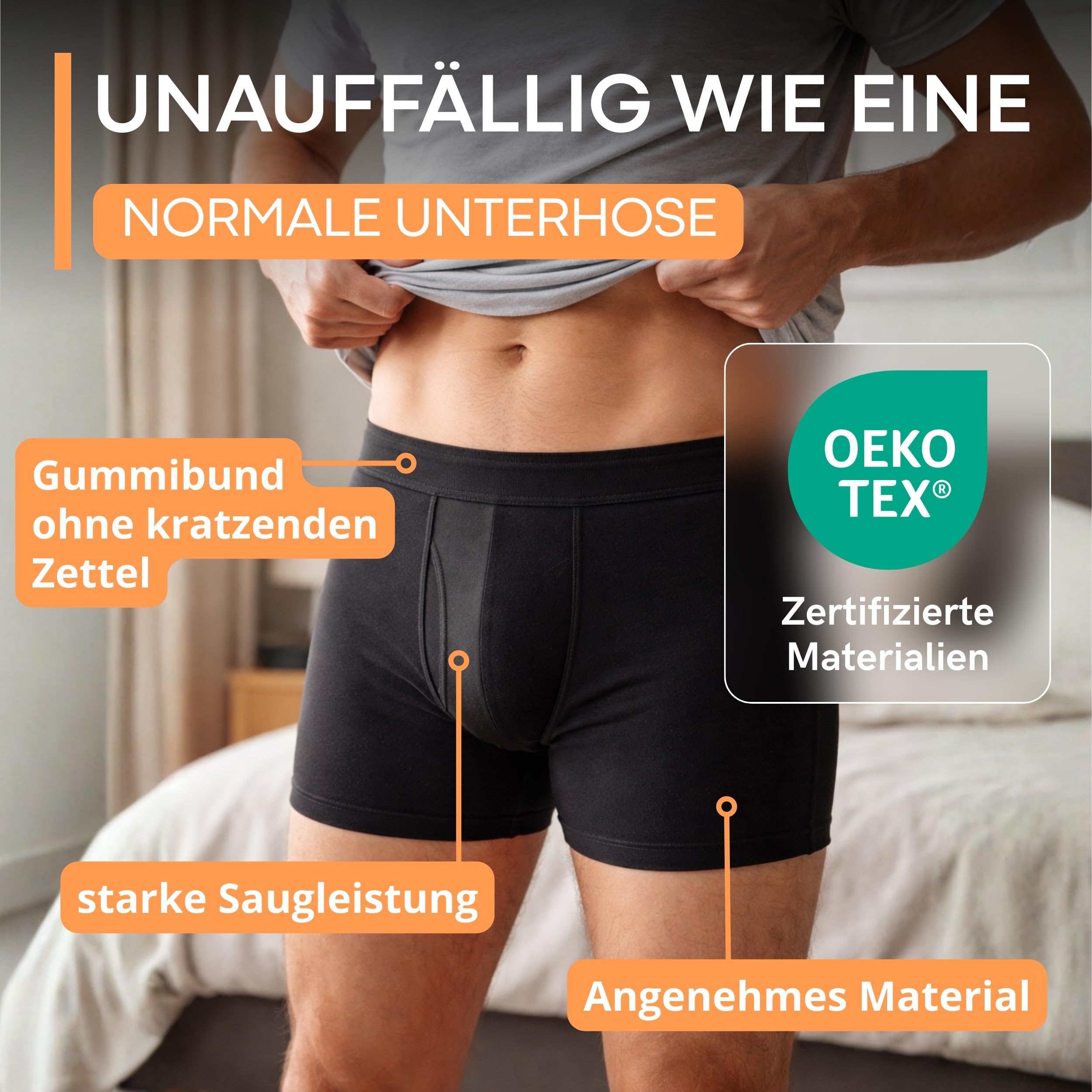 Inkontinenz Pants Männer I waschbare Windeln für Erwachsene I wiederverwendbare Unterhosen aus Baumwolle I Boxershorts Windelhosen Blasenschwäche Einlagen dry wear (L)