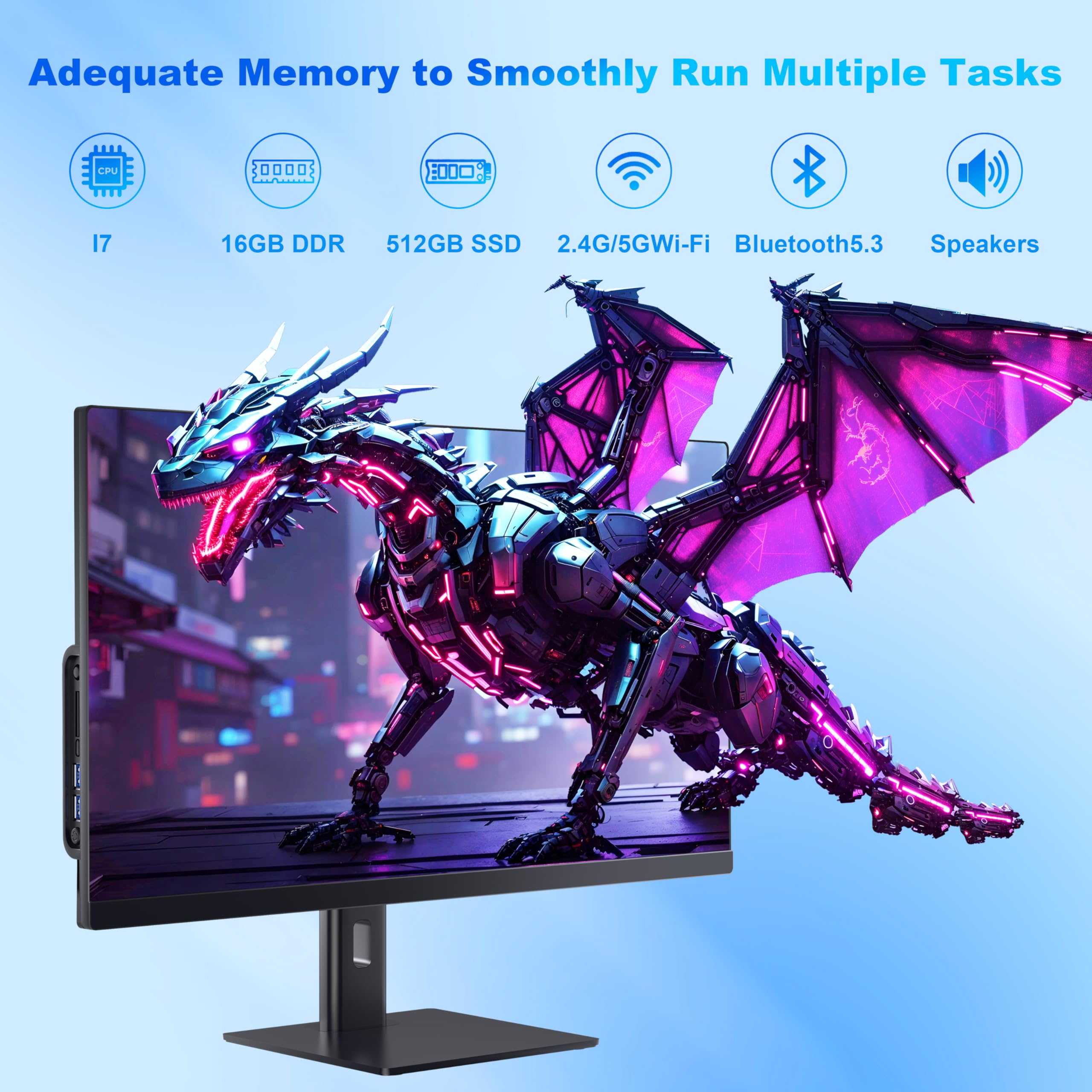 Ordenador todo en uno de 27 pulgadas Core i7 (hasta 3,0 GHz) 512 GB SSD 16 GB RAM PC con pantalla giratoria, cámara web oculta, WiFi6 doble banda Bluetooth 5.3 - Ideal para teletrabajo, edición de