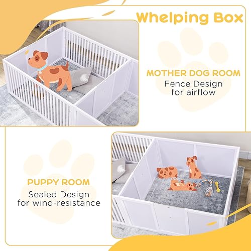 Miniatura 6 de PawHut Caja de parto para perros construida para la comodidad de la madre, corral de parto para perros con puertas extraíbles, corral para cachorros