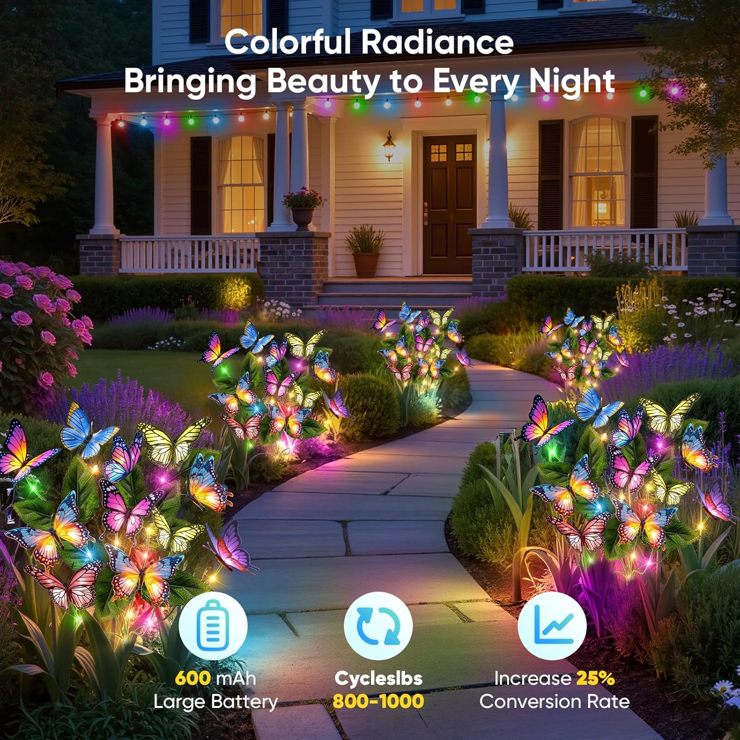 Solar Lights Outdoor Garden Decor: 2 Pack 34 Silk Butterflies with 44 Color-Changing LEDs - Auto On/Off 12H Magical Lighting IP65 Waterproof for Yard Patio Pathway - Unique Gifts for Mom Grandma