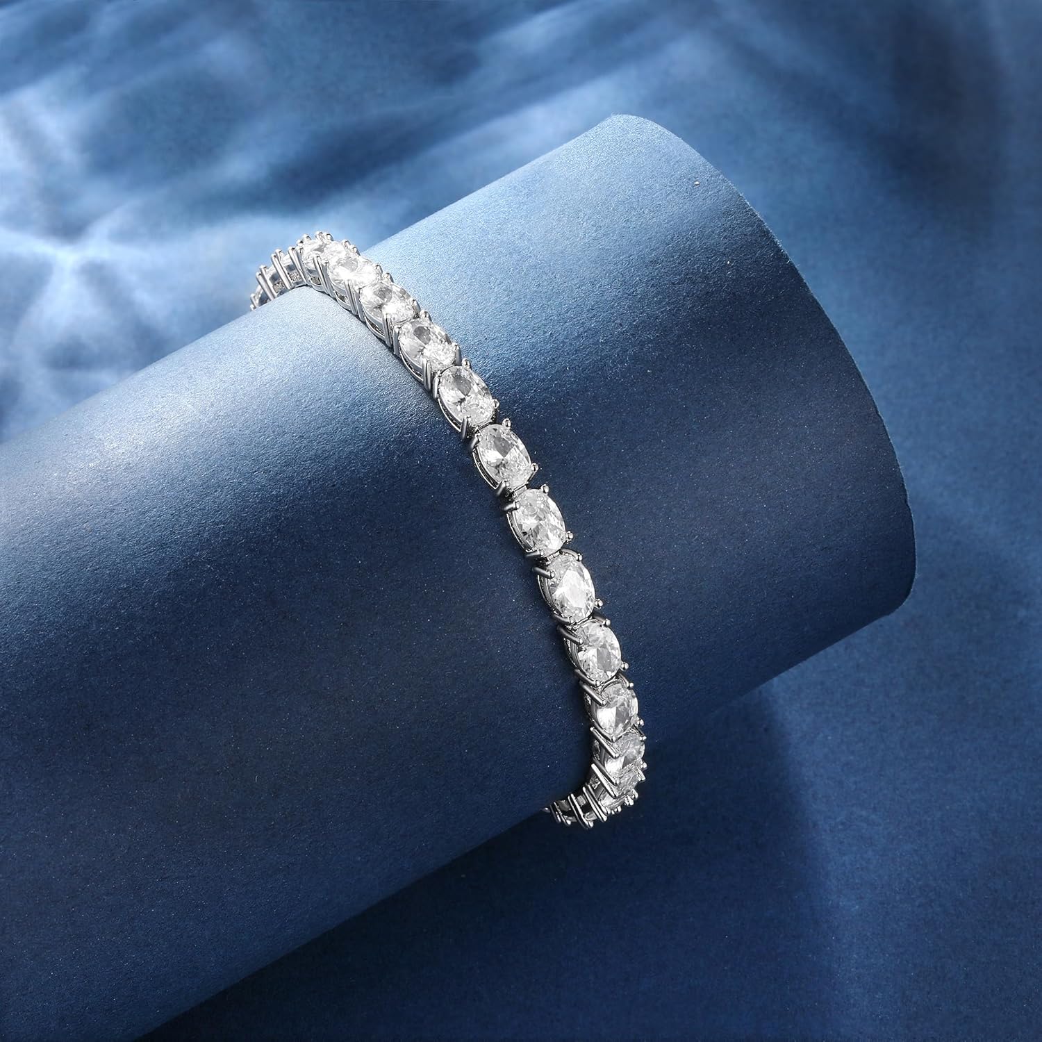 MDFUN Tennis Bracelet for Women,18K White Gold Plated Bracelets, Oval Cubic Zirconia Simulated Diamond 4-6mm Women's Jewelry Gift 6.5 Inch - Image 6