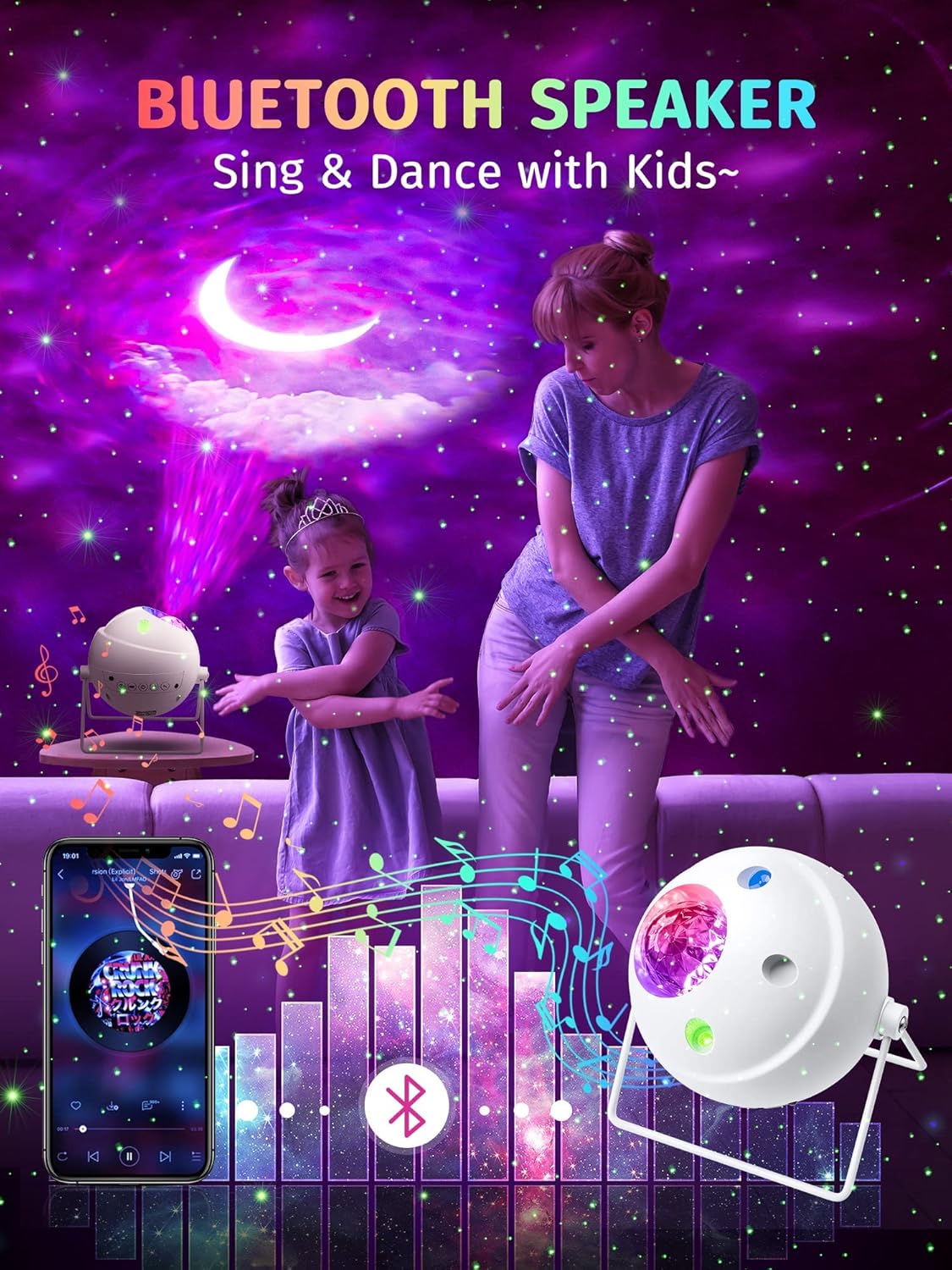 One Fire Galaxy Projector Starlight Projector Moon Projector, 48 Light Modes+Rotating Star Projector Galaxy Lights for Bedroom, Bluetooth Music Night Sky Light Projector,SART Projector for Kids Gifts