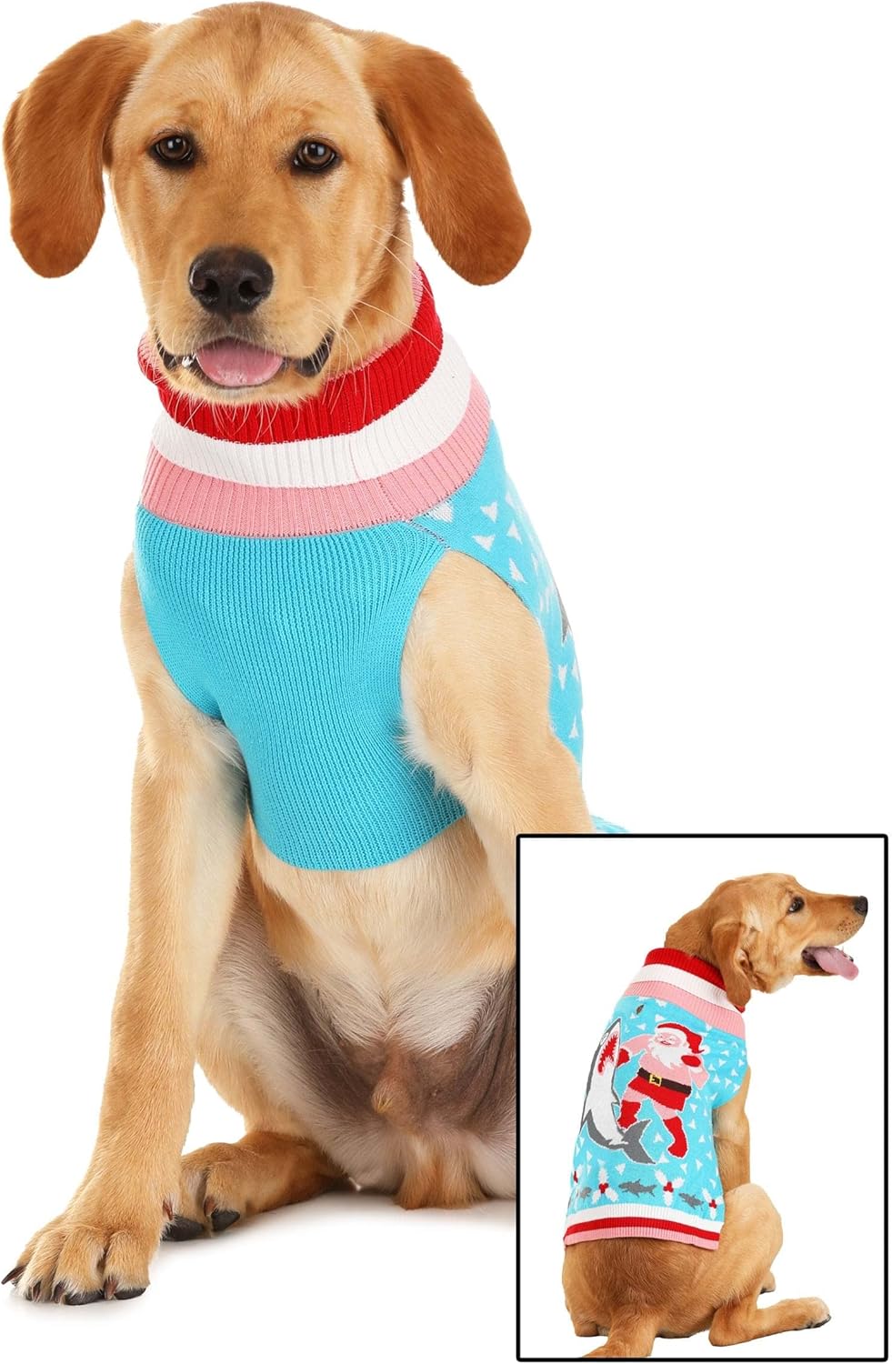 Santa vs Shark Christmas Sweater for Dogs and Pets with Fun Holiday Design and Cozy Fit S