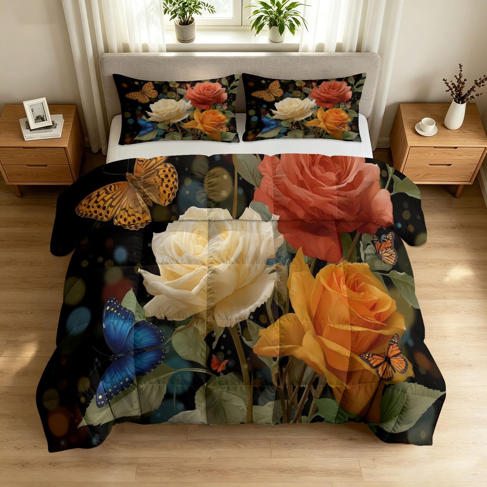 Edredón tamaño king lavable de 230 x 220 cm ligero para cama doble con estampado floral