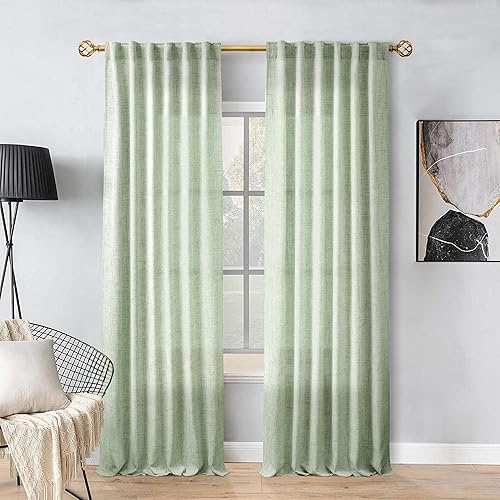Miniatura 26 de Cortinas verde oliva de 108 pulgadas, 2 paneles para sala de estar, semitransparentes, reductoras de luz, aireadas, modernas, elegantes, extra Verde
