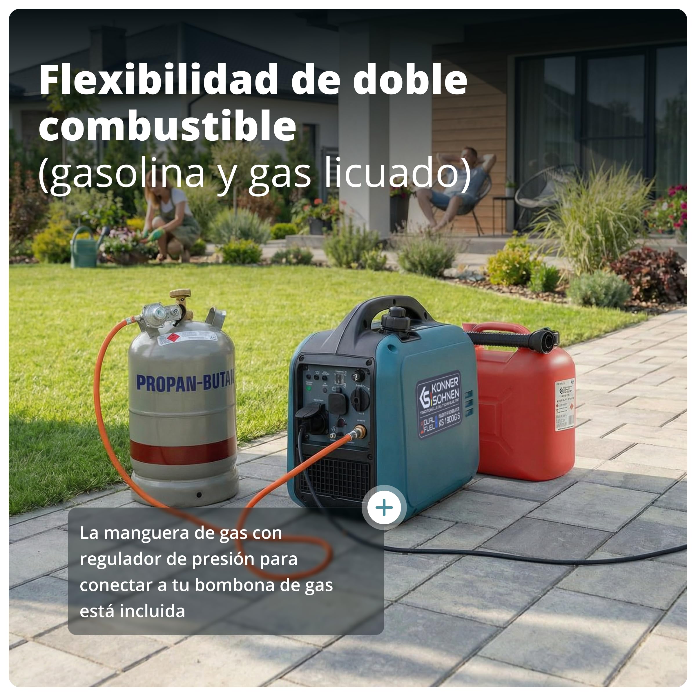 Generador inversor Könner & Söhnen KS 1900iG S LPG de 2,0 kW, combustible dual, generador de corriente inversor Eco-Mode, de gasolina para uso en exteriores, de gasolina, Euro-5