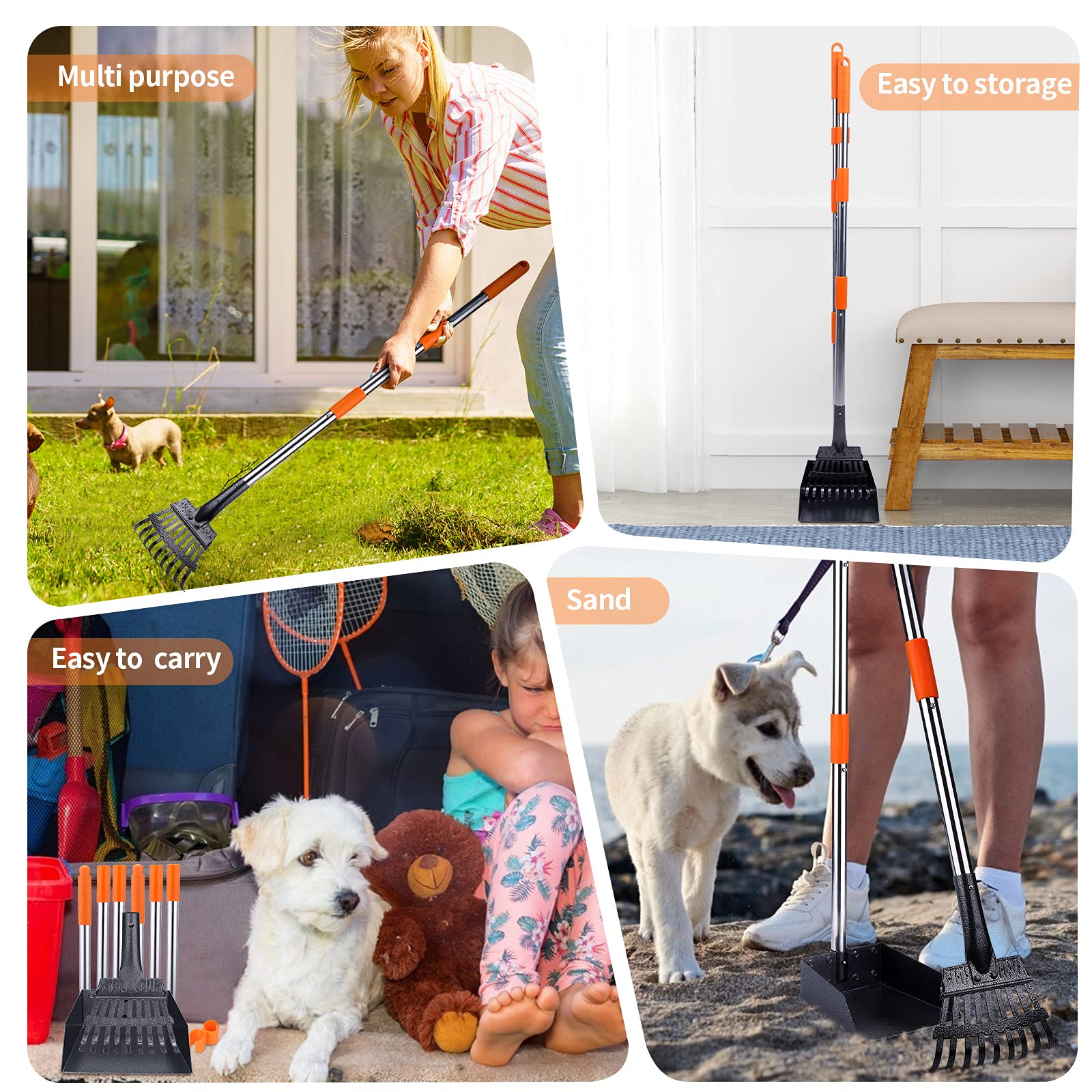 HAPPY HACHI Recoge Cacas de Perros, con Mango Ajustable en Longitud, Dog Pooper Scooper Set, Recogedor de cacas metálico 2 Pack, S