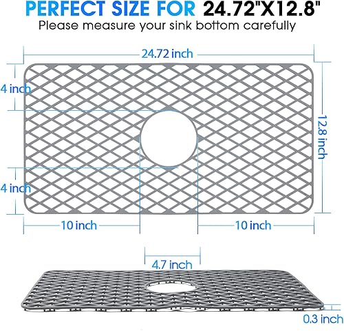 Miniatura 6 de Protectores de fregadero para fregadero de cocina, alfombrilla de silicona de 24.72 x 12.8 pulgadas para la parte inferior del fregadero de