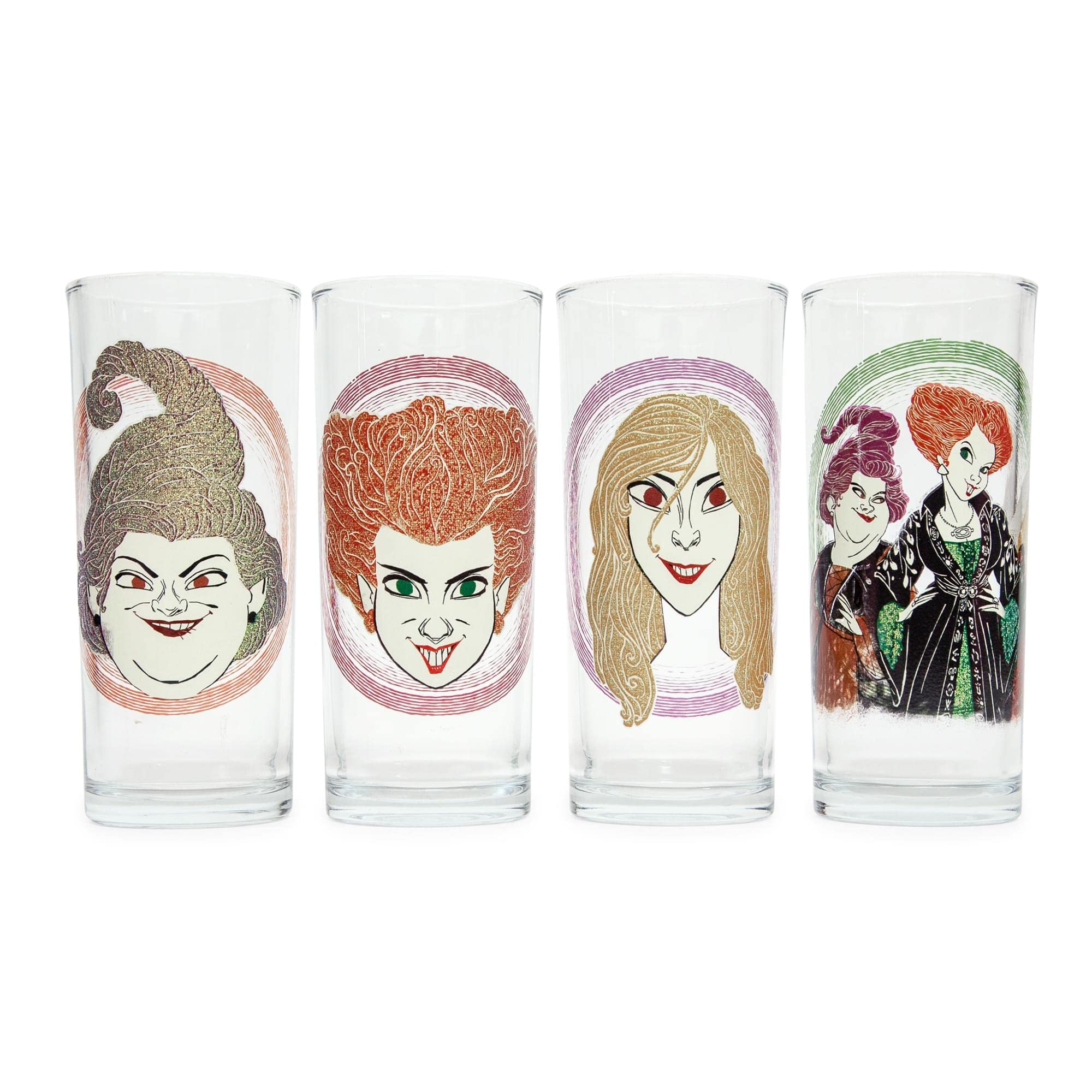 Disney Silver Buffalo Hocus Pocus Sanderson Sisters 10-Ounce Tumbler Glasses, Set Of 4 | Home Barware For Liquor And Beverages
