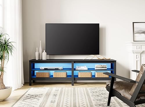 Miniatura 2 de WAMPAT Soporte de TV LED para televisores de hasta 80 pulgadas, centro de entretenimiento de madera para consola de TV de 75 pulgadas con