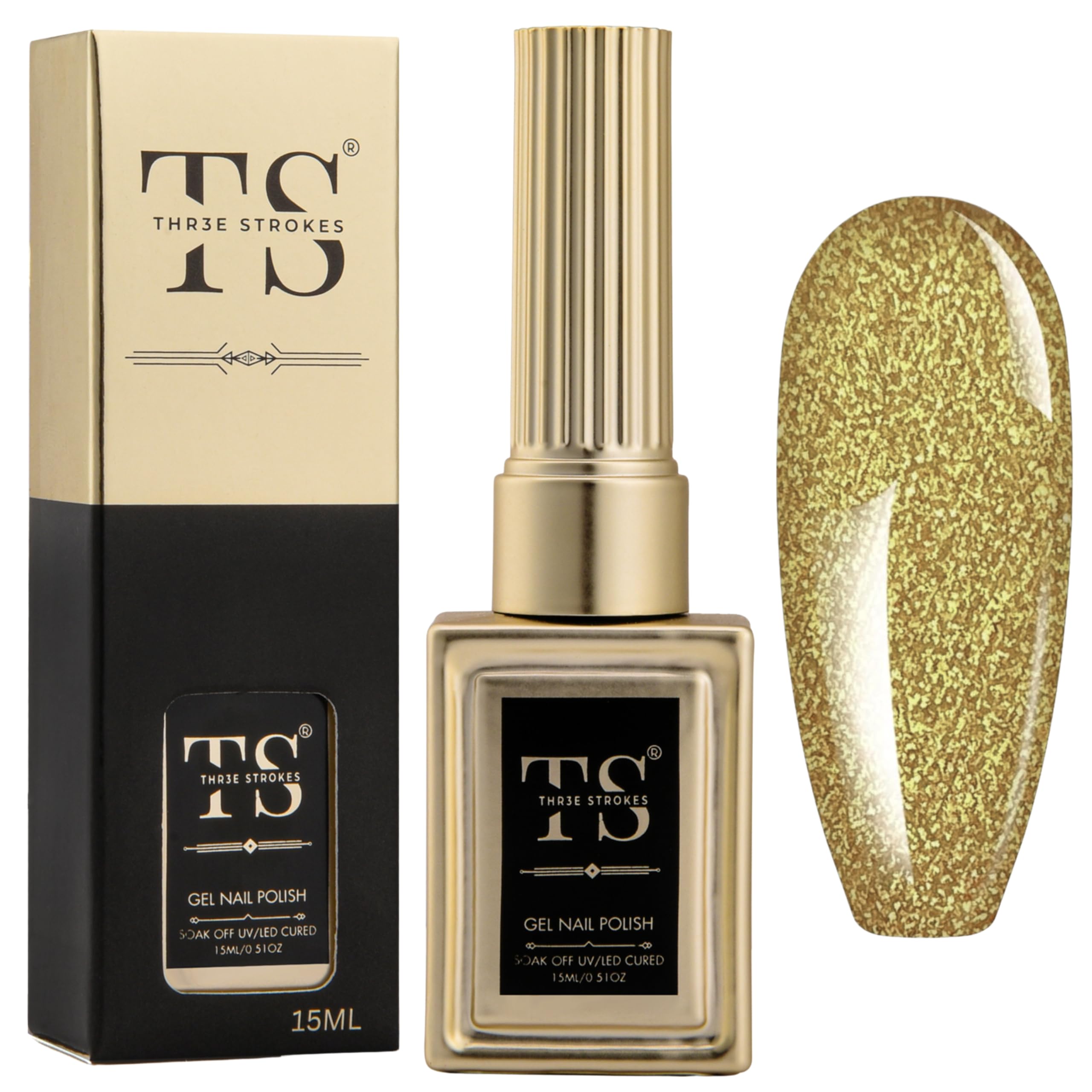 THR3E STROKES HEMA FREE Glitter Gold Nail Polish, 1 Pcs 15ml Soak Off Gel Polish Nail Art Manicure Salon DIY Gel Nail Design Decoration at Home Nails Manicure Kit Gift (MACHIN SE SUKHENGI)(UV LAMP NEEDED) (86 - SPARKLE GOLD, 15ML)-picture-30