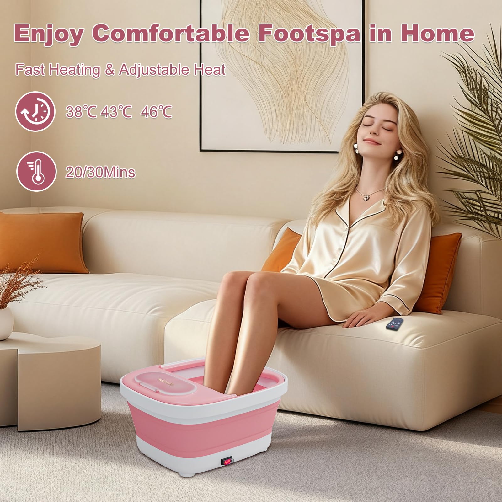 Beinilai Masseur de bain spa pliable avec chauffage, télécommande