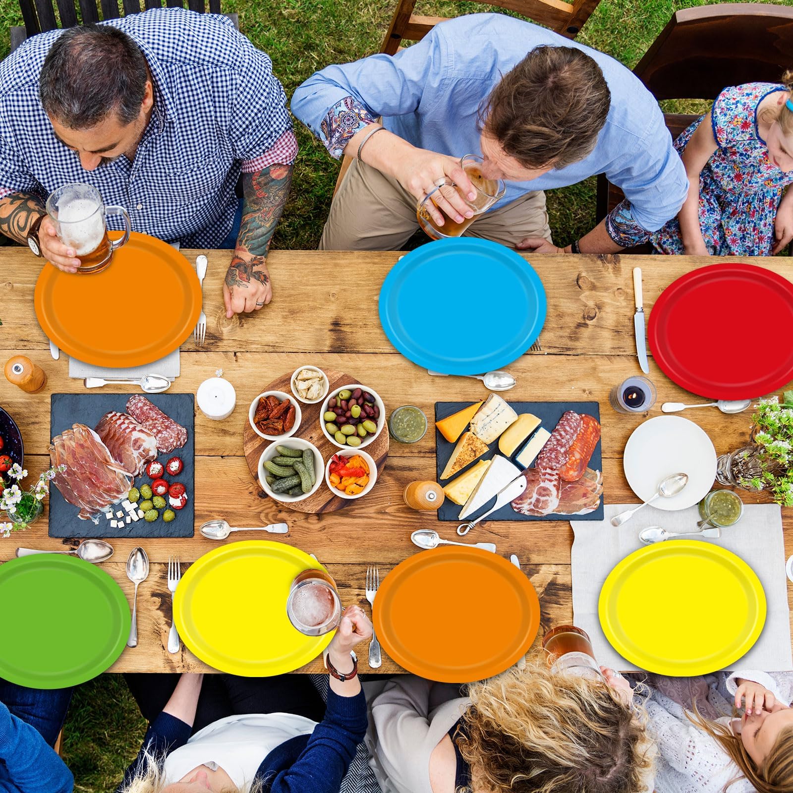 Qyeahkj 50 piatti di carta ovali colorati da 28 cm, grandi, colorati, per feste, 5 colori classici, usa e getta, per barbecue, riunioni, picnic, hamburger, cena, carnevale, compleanno