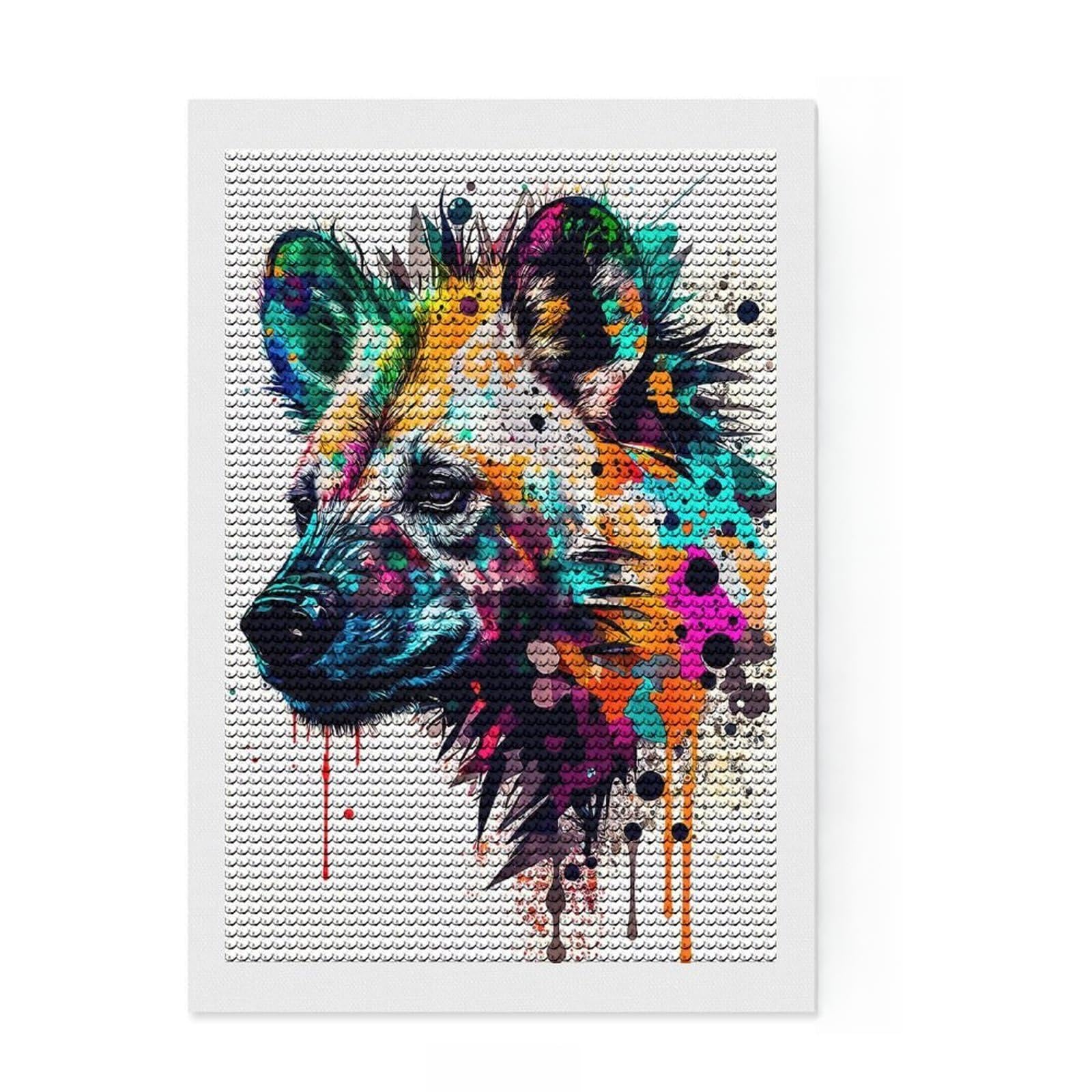 Junmoney Hyena Diamond Art Kit 8"x12", for Teens, Home Wall Decor, Easy to Enjoy, Holiday Gift Idea, Calming Craft to Unwind