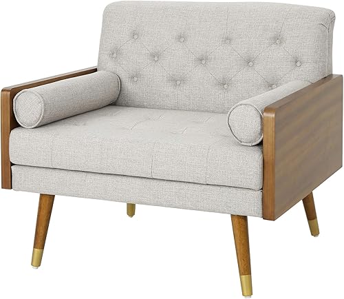 Christopher Knight Home Greta Mid Century - Silla de club de tela moderna, color beige, nogal oscuro, 30.5 pulgadas de profundidad x 37.75 pulgadas